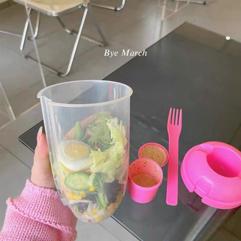Portable Breakfast Oatmeal Cereal Nut Yogurt Salad Cup Container Set With Fork Sauce Cup Lid Bento Food Bowl Kitchen Lunch Box