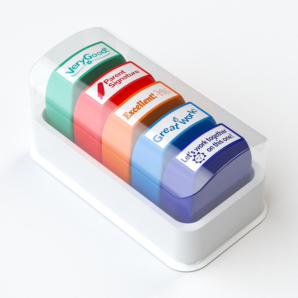 Colorful Teacher Comments Stamp Set - 5 or 8 Pieces (Portuguese, Spanish, Russian)