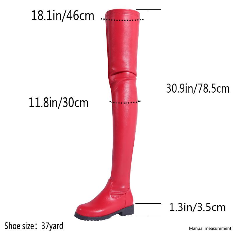 Sexy Women Over Knee Boots Girls High Heel Boots Pleated Patent Leather Round Toe Zip Shoes Plus Size Shoes
