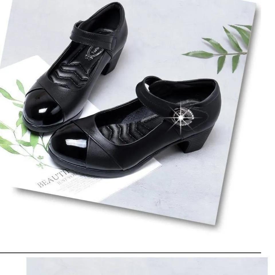 Mom's Shoes Women's Spring and Autumn Soft Sole Single Shoes Medium Heel Thick Heel Versatile Dance Shoes
