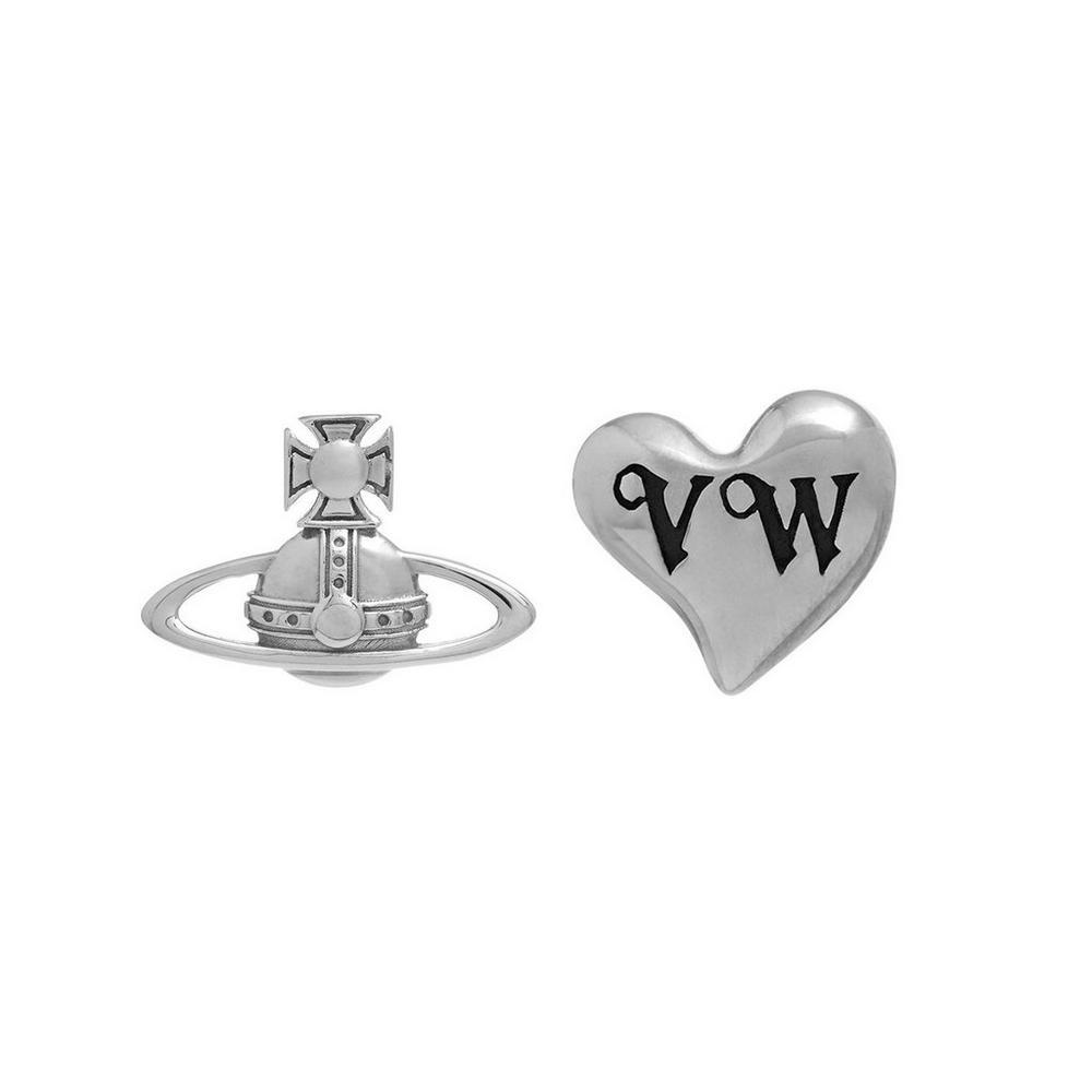 

Vivienne Westwood Leodaria Recycled Silver Saturn Shaped Asymmetrical Heart Earrings Unisex Earrings 6201036G-01P157 F,Silver