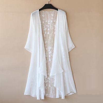 Frühling Sommer Sonnenschutzkleidung Stickerei Strickjacke Einfarbig Damenkleidung Spitze Strickjacken Langarm Damen Dünne Mäntel