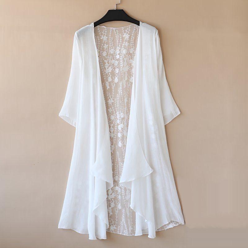 Abbigliamento Protezione Solare Primavera Estate Cardigan Ricamato Colore Unico Abbigliamento Donna Cardigan in Pizzo Manica Lunga Donna Cappotti Sottili
