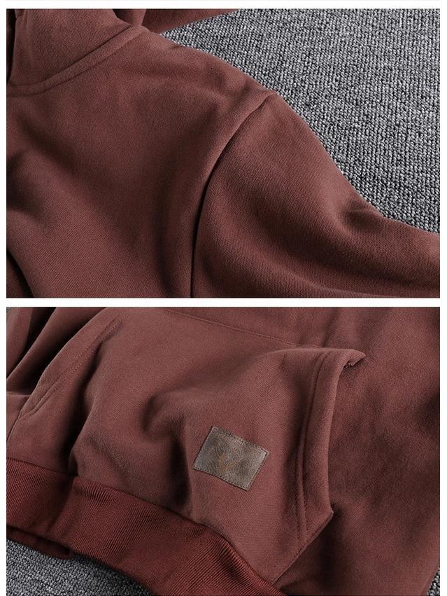 500g Heavyweight Half-Zip Men's Hooded Sweatshirt - Vintage Japanese-Style Trendy Youth Top