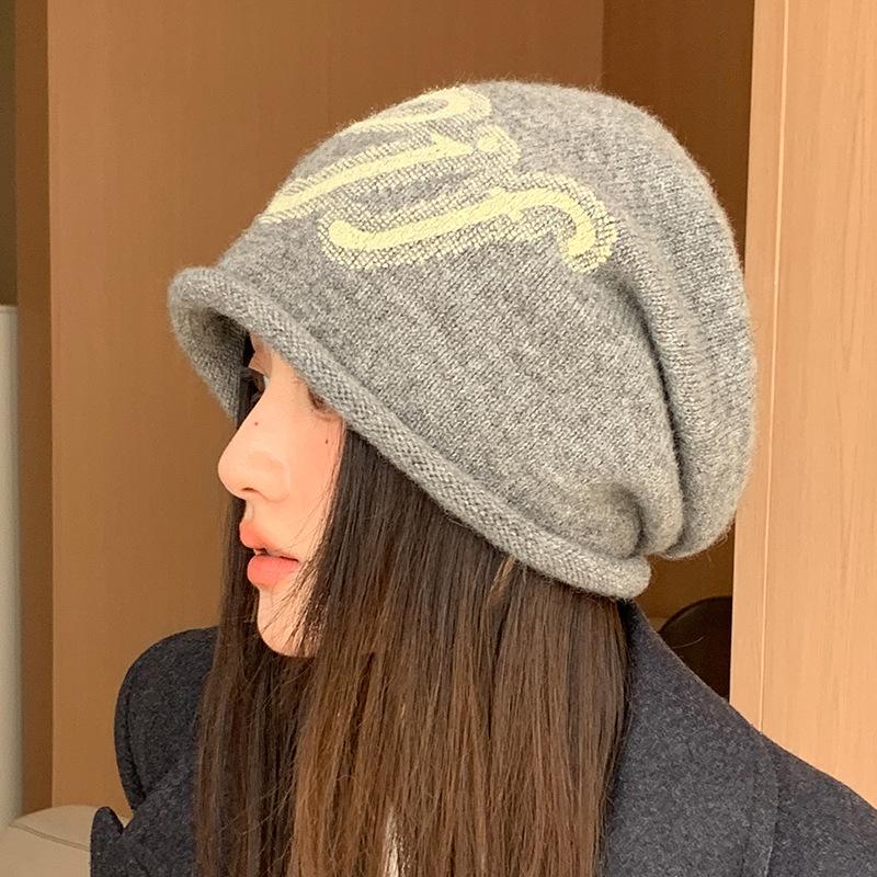 Spring and Autumn Warm Ear Protection Flower Big Head Circumference Knitted Wool Pile Hat Woman