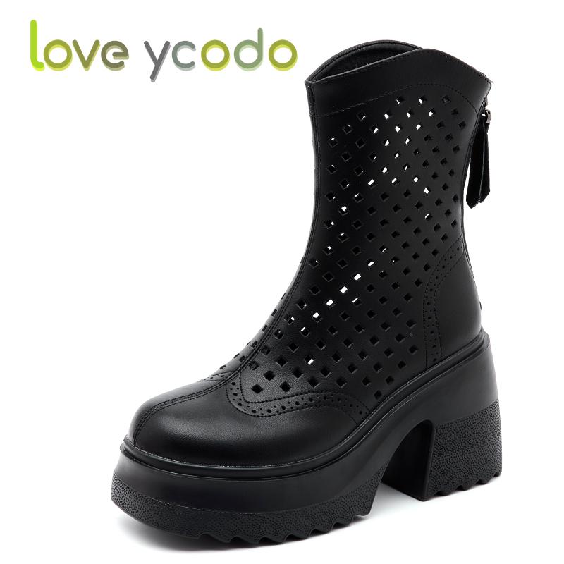 Women's Stylish and Comfortable High Heels Breathable Leather Ankle Boots, Women's Comfortable Increase Waterproof Platform Summer Leather Boots