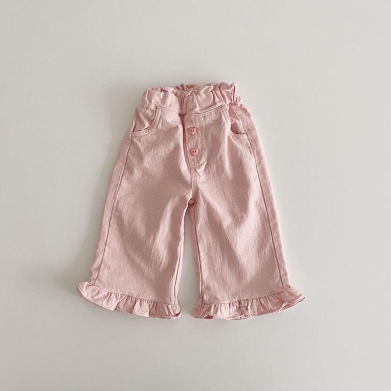 2026 Spring Retro Ruffle Lace Wide-Leg Pants for Girls - Trendy Children's Style