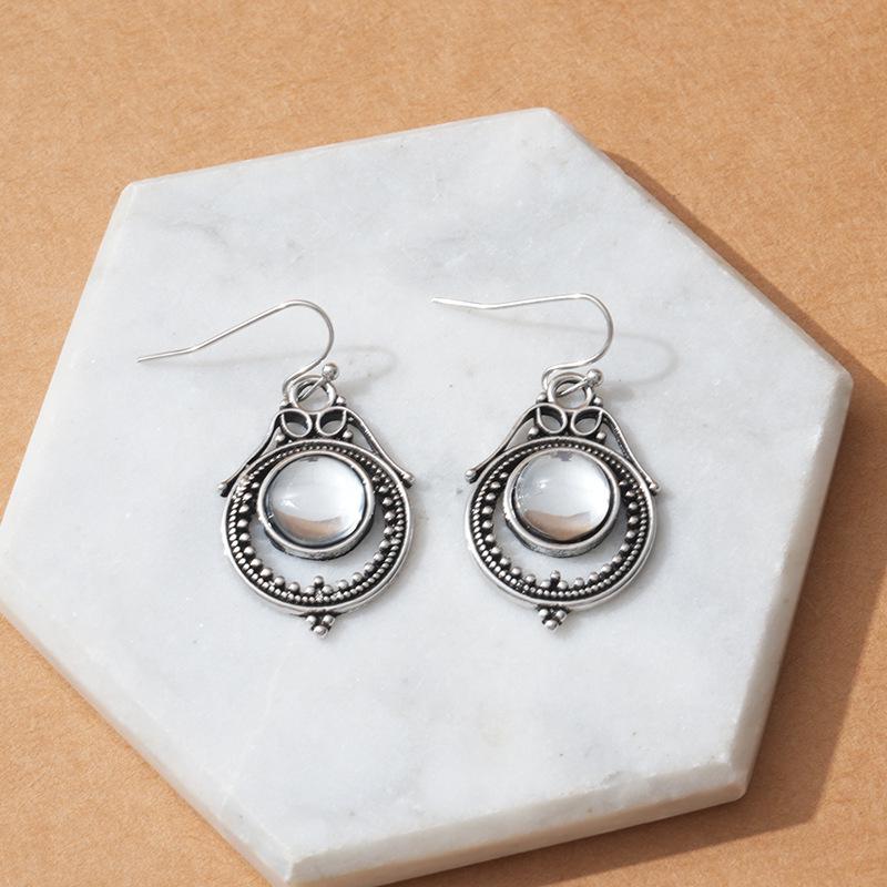 Bohemian Retro Hollow Moonstone Water Drop Dangle Earrings for Women