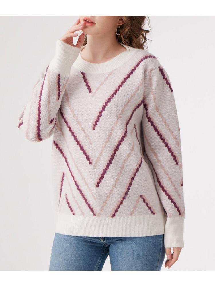 Autumn Winter Round Neck French Vintage Commuter Slim Fit Pullover Versatile Patterned Women's Knitted Sweater Luxurious Relaxed Versatile Top