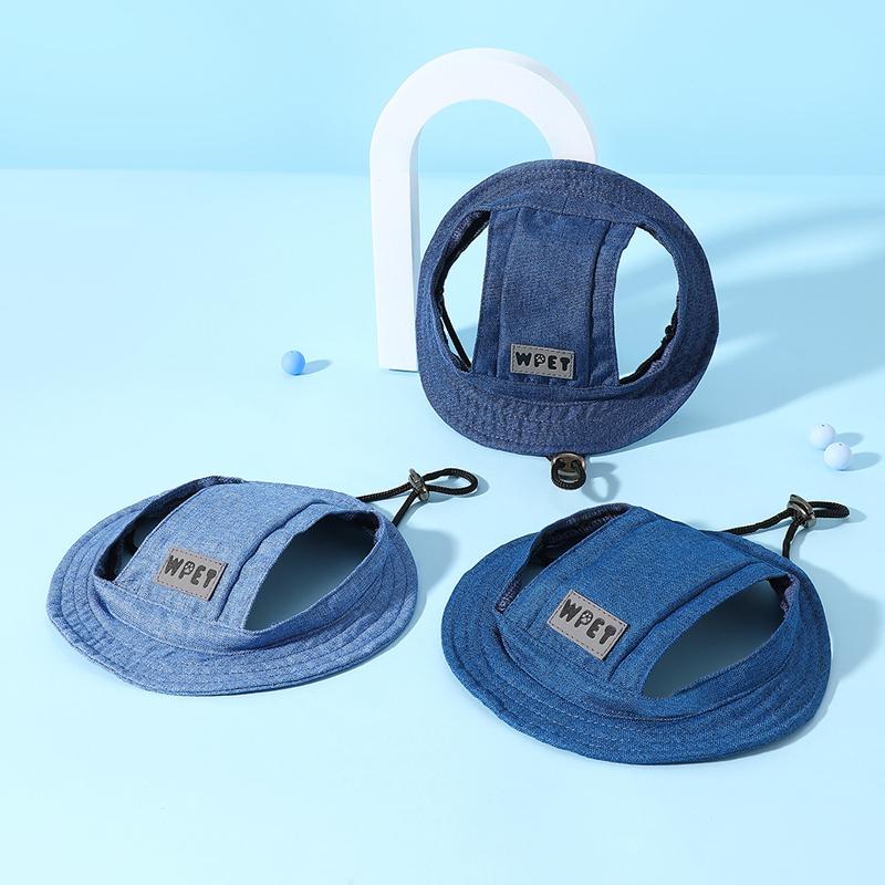 Linen Denim Dog Hat with Ear Holes Summer Outdoor Travel Sport Sun Protection Cap Adjustable Hat for Small Medium Large Dogs