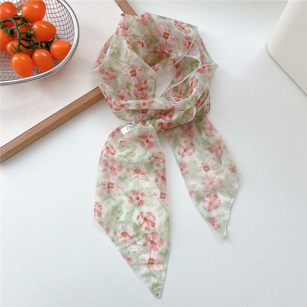 Cravat Flower Scarf Bow Ties Long Ribbon Scarves Plaid Pattern Long Silk Scarf  Scarf Accessories