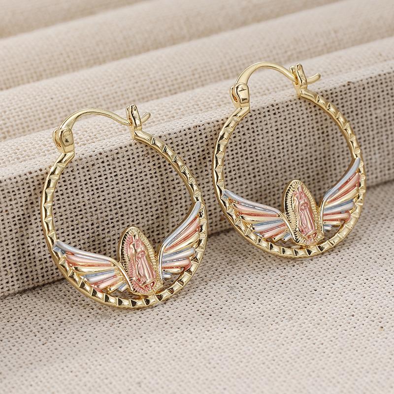 Vintage Copper Material Golden Plated Hand Carved Hoop Earrings for Women's Bohemian Style Banquet Vacation Jewelry Accessories