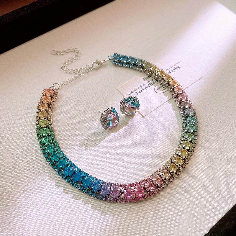 Luxury European & American Diamond Drop Necklace and Earrings Set - Elegant Versatile Jewelry