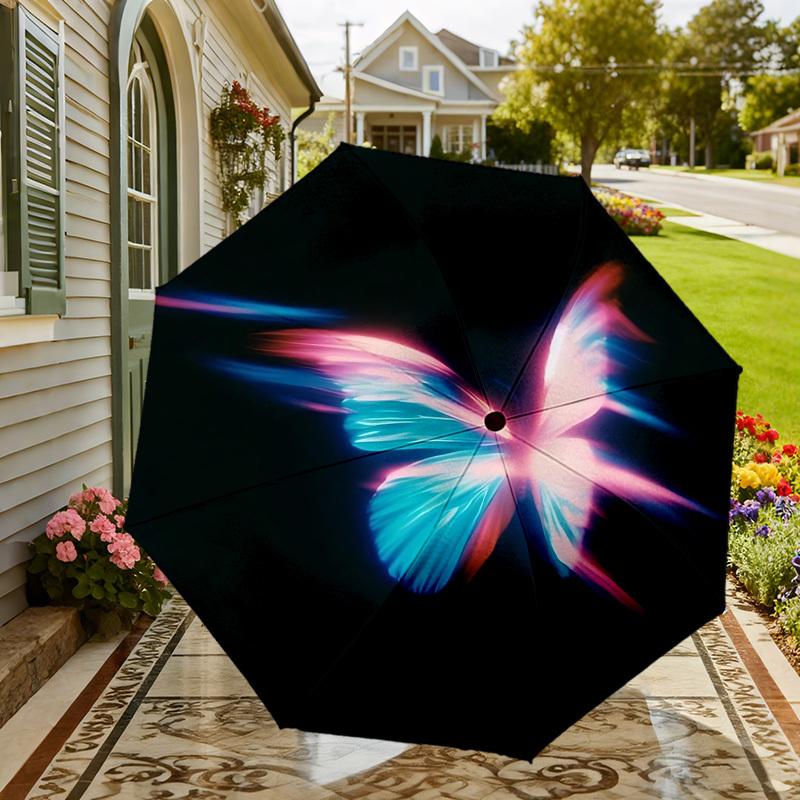 1pc Butterfly Light Automatic Folding Umbrella 8 Rib Iron Frame,  Suitable for Travel, Daily Use, Birthday, Women & Men Gift c1231028