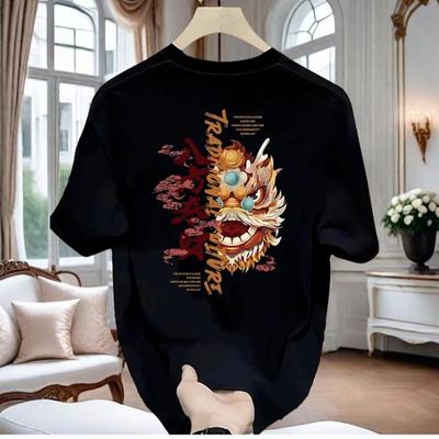 2024 Men's Chinese Lion Style Cotton Short-Sleeve T-Shirt - Trendy Summer Casualwear