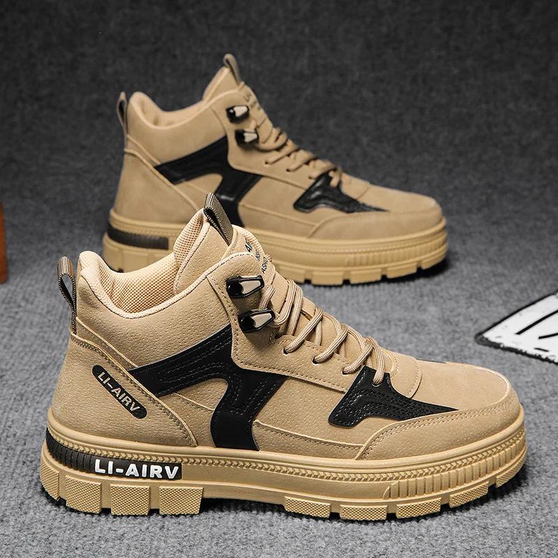 Men Boots Outdoor Platform Designer Men's Ankle Boots Fashion Motorcycle Boots Lace-Up Men's Non-slip Work Shoes Male
