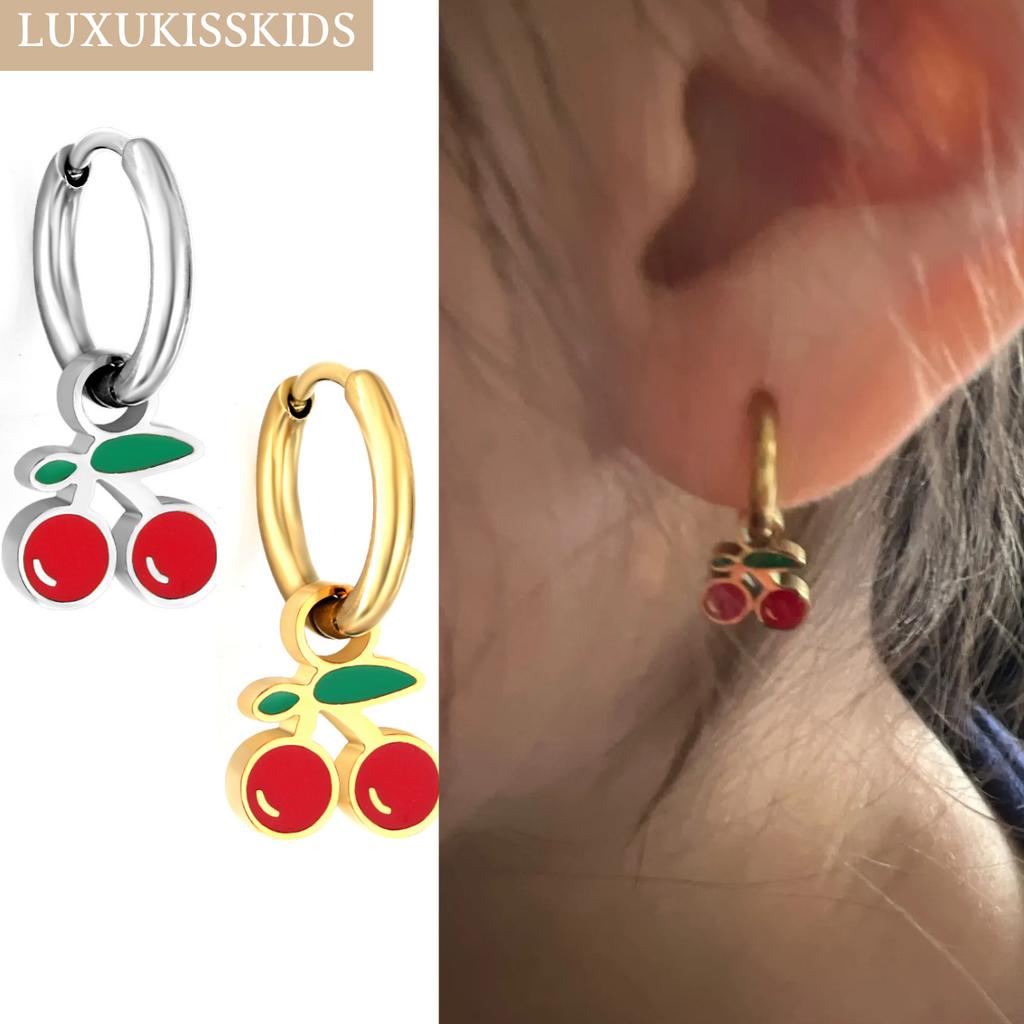 LUXUKISSKIDS Erdbeer-Anhänger Schmuck Ohrringe Süße Rote Kirsch-Tropfen Anhänger für Mädchen/Frauen Stahl Früchte Zubehör Geschenke