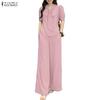 ZANZEA Women Short Sleeve Blouse and Pants Casual Two Piece Suit Sets