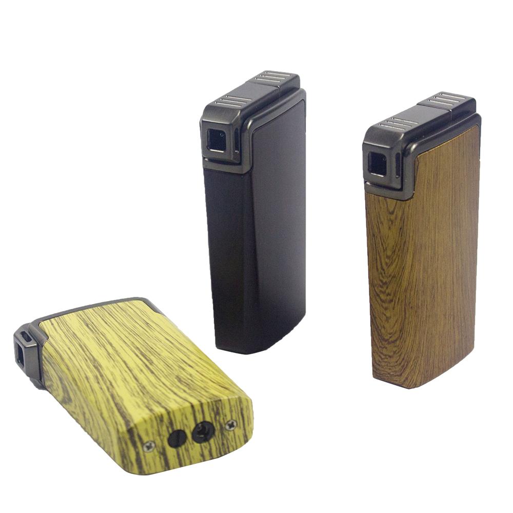 Windproof Dual-Flame Refillable Butane Torch Lighter with Adjustable Jet Yellow Wood Grain Design Cigarette Accessory Gift