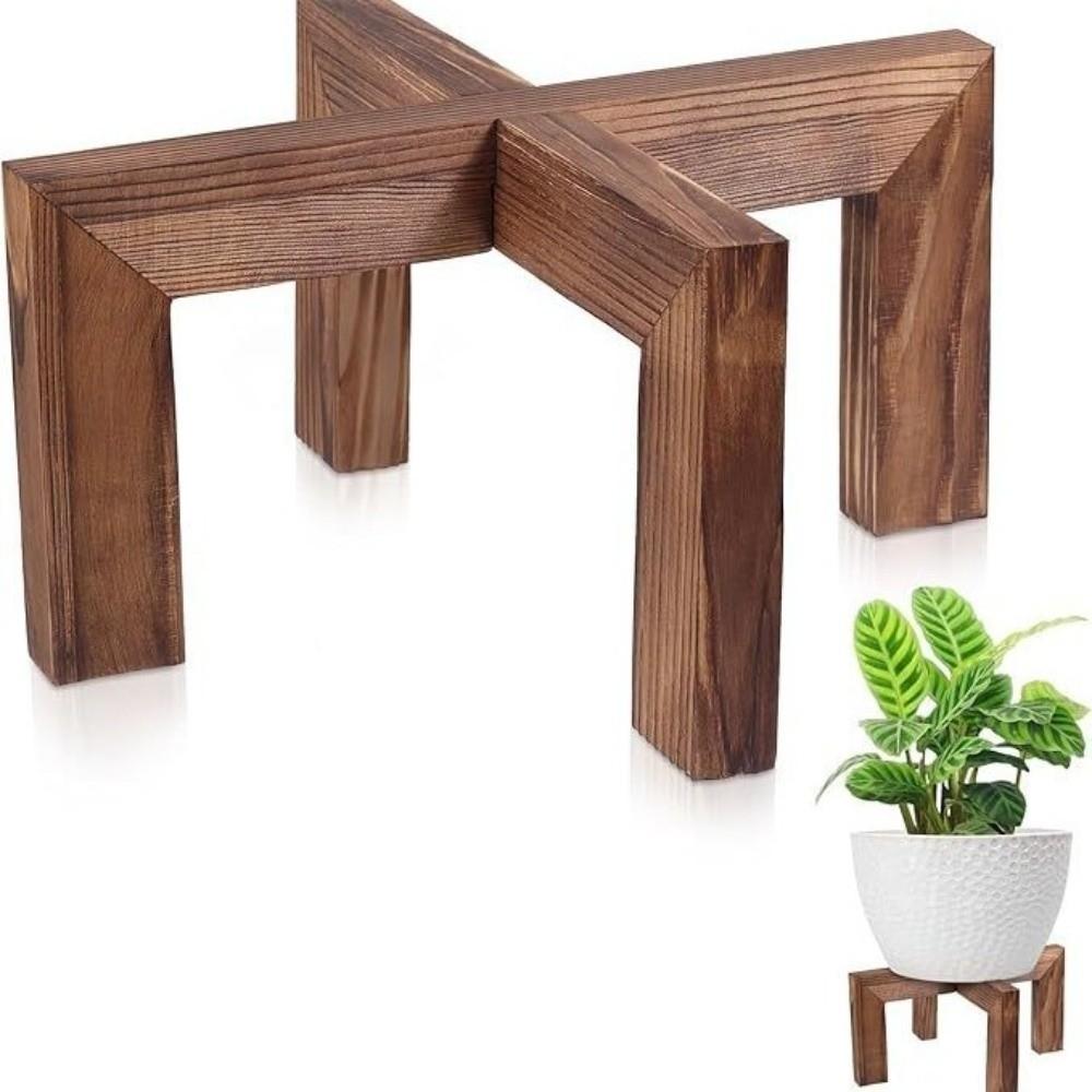 Pine Wood Flower Pot Rack Brown Wood Grain Cross Display Stand Tabletop Plant Shelf Living Room