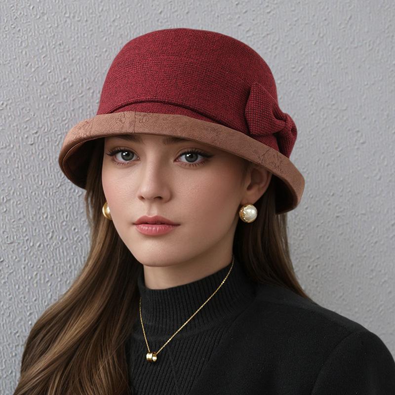 Plaid Bow Bucket Hat Women's Autumn and Winter Elegant Fashion Basin Hat