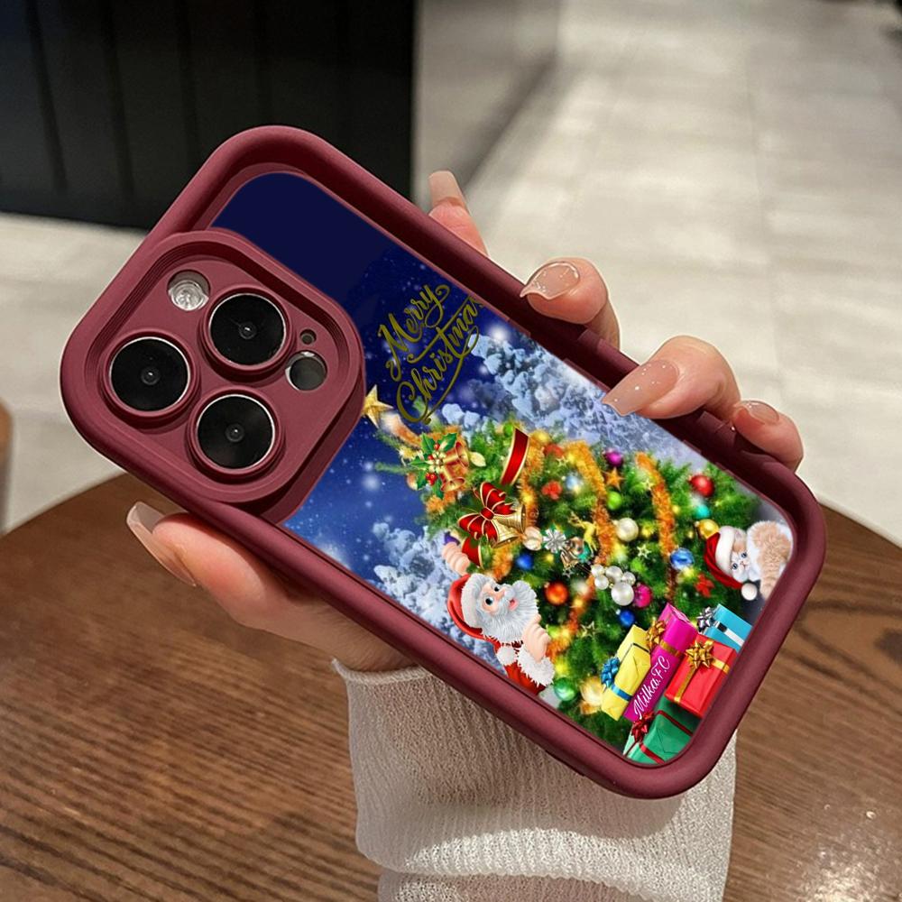 Ae119 Merry Christmas Santa art design Phone Cases for iPhone 16 14 13 11 Pro Max 15 7 8 6 Plus 12 mini XR XS Max SE Angel Eye Ladder Protective Cover