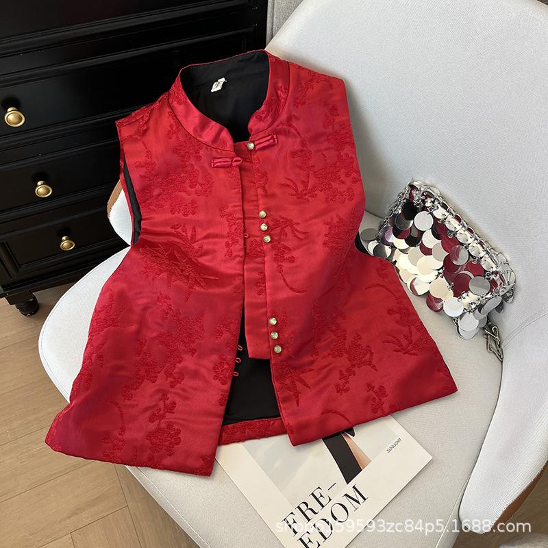 

Прощайте, прохожие! Женский жилет с принтом на пуговицах, новый дизайн, темпераментный топ, ранняя весна XXXL [Recommended 138-75kg] красный