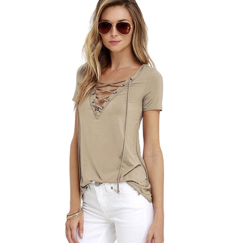 Women Short Sleeve T-Shirt Sexy V-Neck Tops Ladies Summer Casual Pullover Blouse