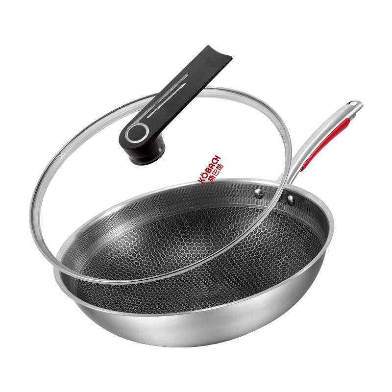 Kangbakh 32cm Flat-Bottom 304 Stainless Steel Honeycomb Wok