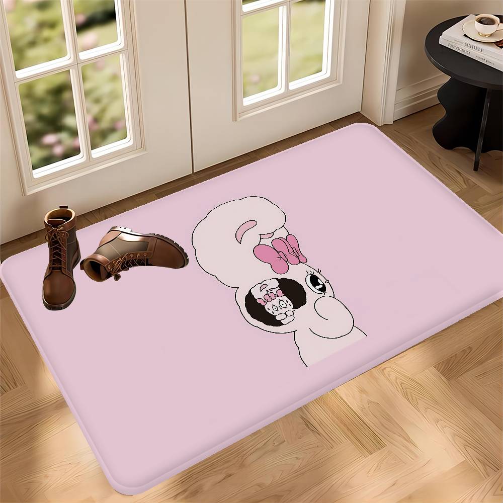 Cute Pink Esther Bunny Entrance Door Mat Washable Non-Slip Living Room Sofa Chairs Area Mat Kitchen Welcome Doormat