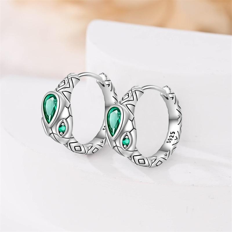 Snake Earrings 925 Silver Green Zircon Mysterious Spirit Snake Ear Studs For Women Formal Anniversary Birthday Party Jewelry
