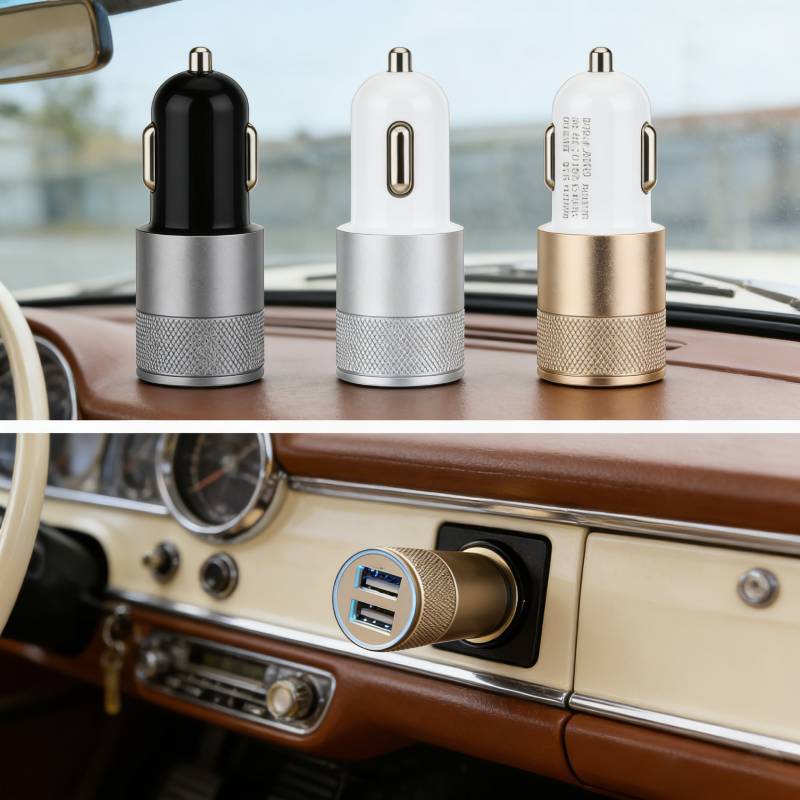 Universal Car Power Adapter With Dual Usb Ports Aluminum Alloy Fast Charger For Smartphones And Tablets