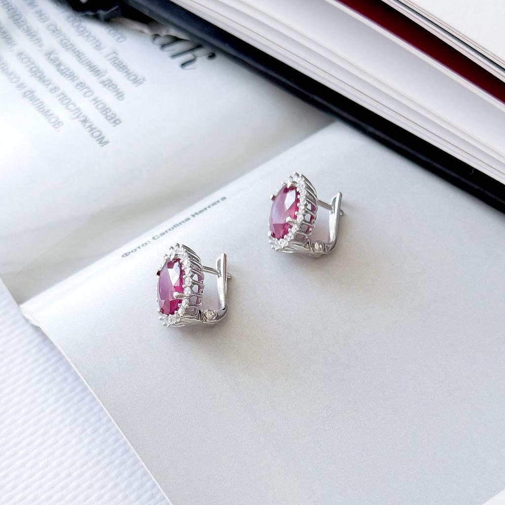 Серебряные серьги с натуральным рубином 8.48ct, фианитами (2165071)