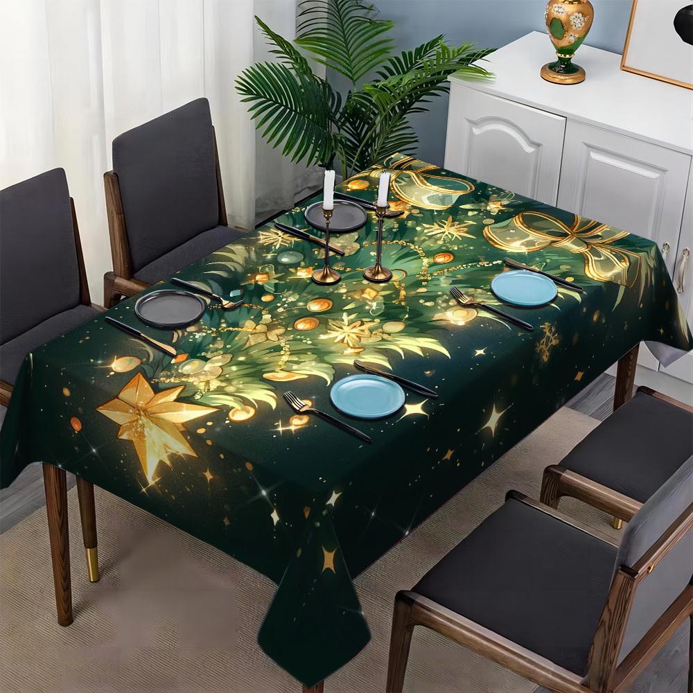 Elegant Christmas Tablecloth Spillproof Green Holiday Festive Dinner Table Runner for Dining Room Decor