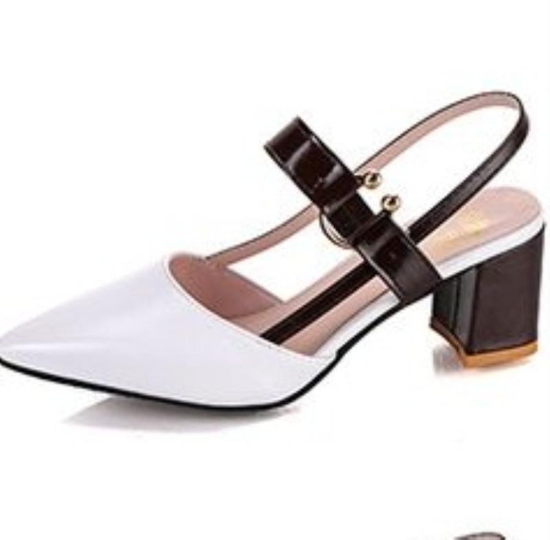 New sandals women's British fashion pointed back empty metal buckle thick heel high heels