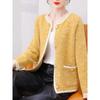 Lace Round Neck Stitching Contrast Button Long-sleeved Cardigan Sweater Knitted Jacket Autumn Winter Fashion Top