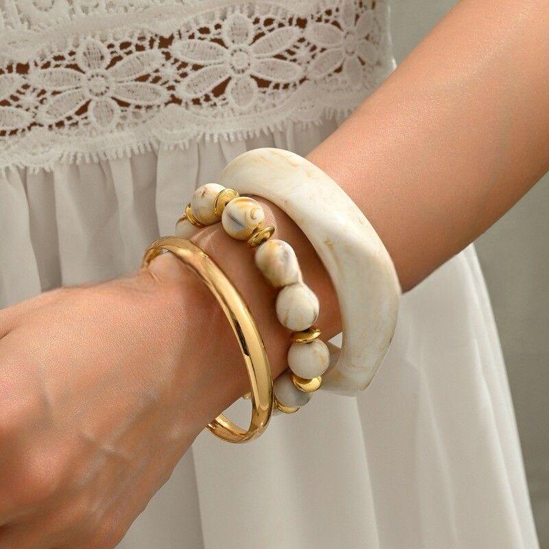 

European and American Jewelry 2025 New Design Bracelet Set for Women, High-End Resin Bracelet Marble White Set