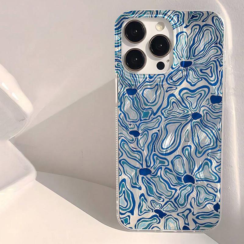 Абстрактный Синий Аква Волна Вода Цветочный Чехол для Samsung Galaxy S25 S24 S23 Ultra S22 S21FE A16 A15 A55 A35 A14 A34 A54 A56 A52 A36 Samsung A14 4G 5G