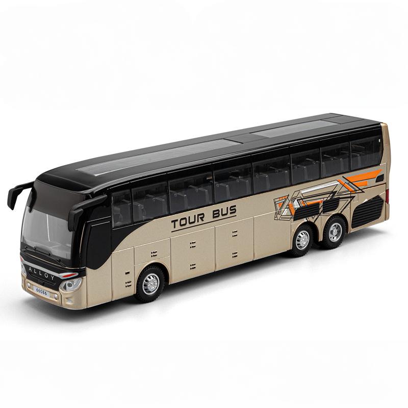 1:30 Business Long Distance Single Decker Bus Alloy Diecast Sound And Light Pull Back Classic Simulated Children's Toys Holiday