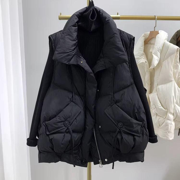 European-Style Women's Thickened Down Cotton Sleeveless Vest - Fashionable Loose Waistcoat for Autumn/Winter