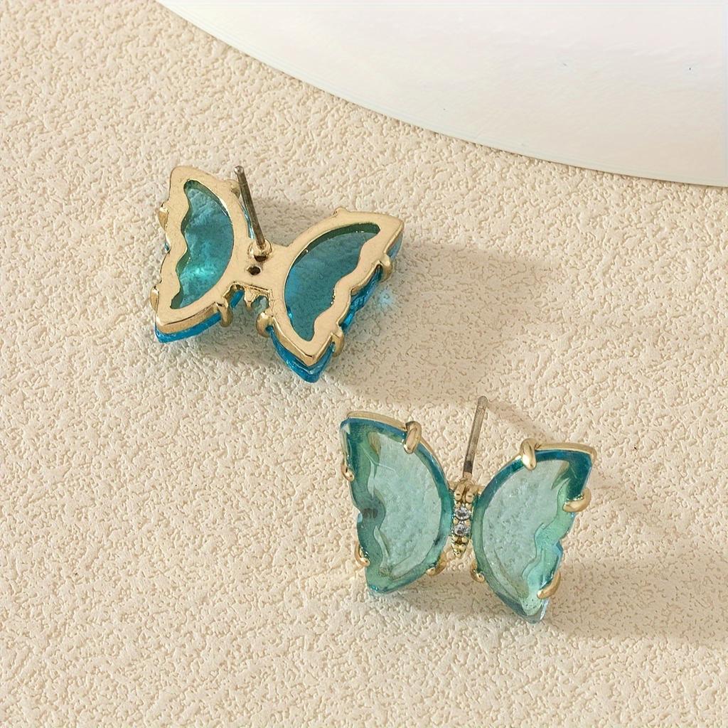 New gold-plated crystal butterfly stud earrings zircon earrings small fresh and exquisite super sweet temperament Japanese and Korean earrings
