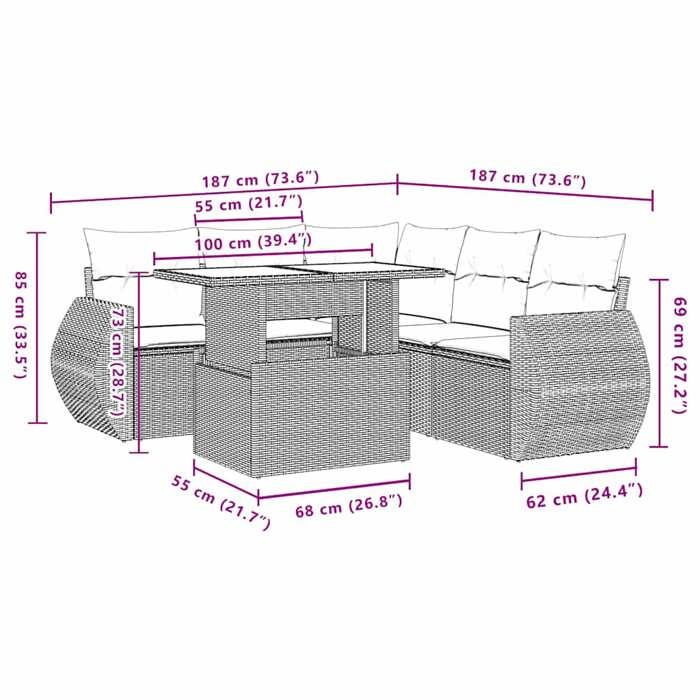 VidaXL Garden Lounge Set 6 Pcs with Light Grey Cushions Wicker 3268532