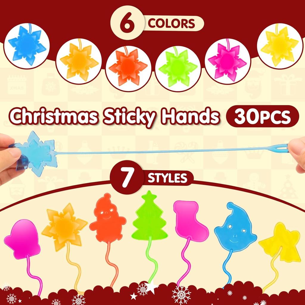 10/30/50PCS Christmas Sticky Hands Bulk Santa Elk Snowflake Stress Relief Stretchy Sticky Hands Toy for Kids Christmas Gifts