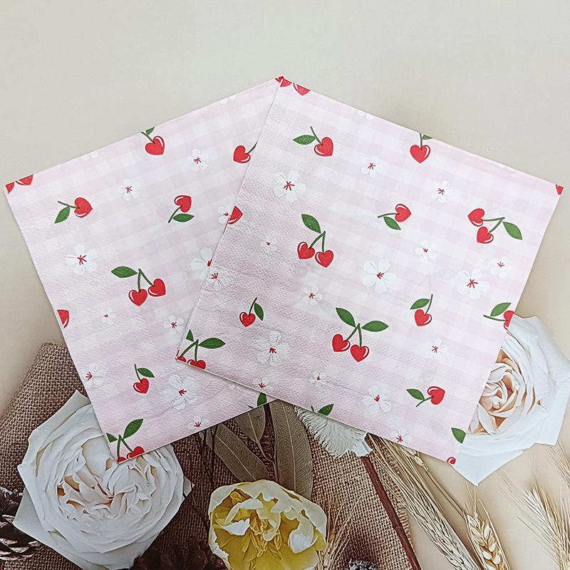 20Pcs Cherry Printed Paper Napkins, 2-Ply Disposable Napkins for Baby Shower Birthday Party - Table Decor Tissue Supplies