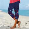 Damen Elastische Taille Capri-Leggings mit Sternenprint Dehnbar Schlanke Passform Sieben Achtellänge Lässige Strandhose für den Sommer