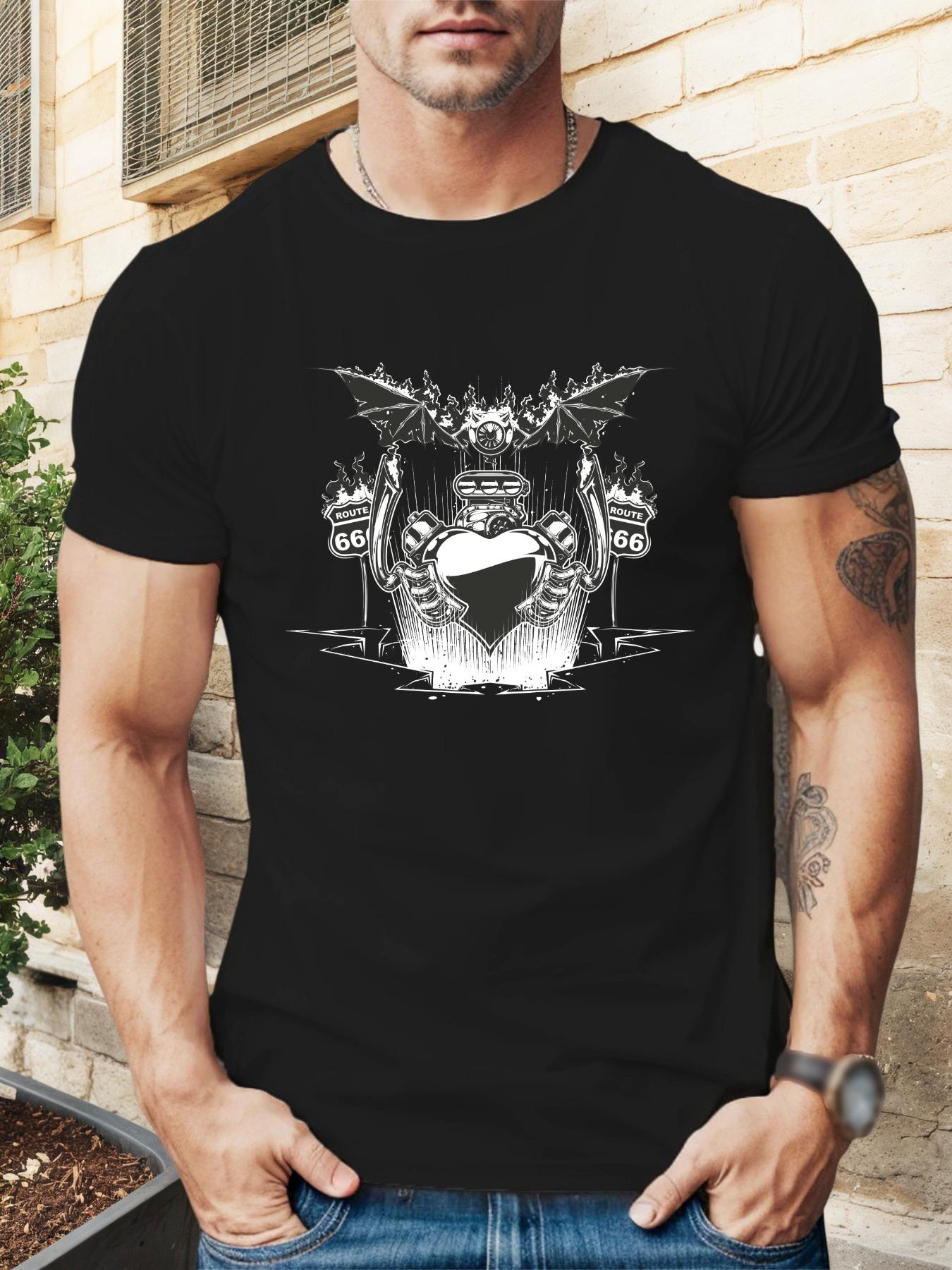 Casual Graphic T-shirt - Edgy Winged Devil Heart Design XXL