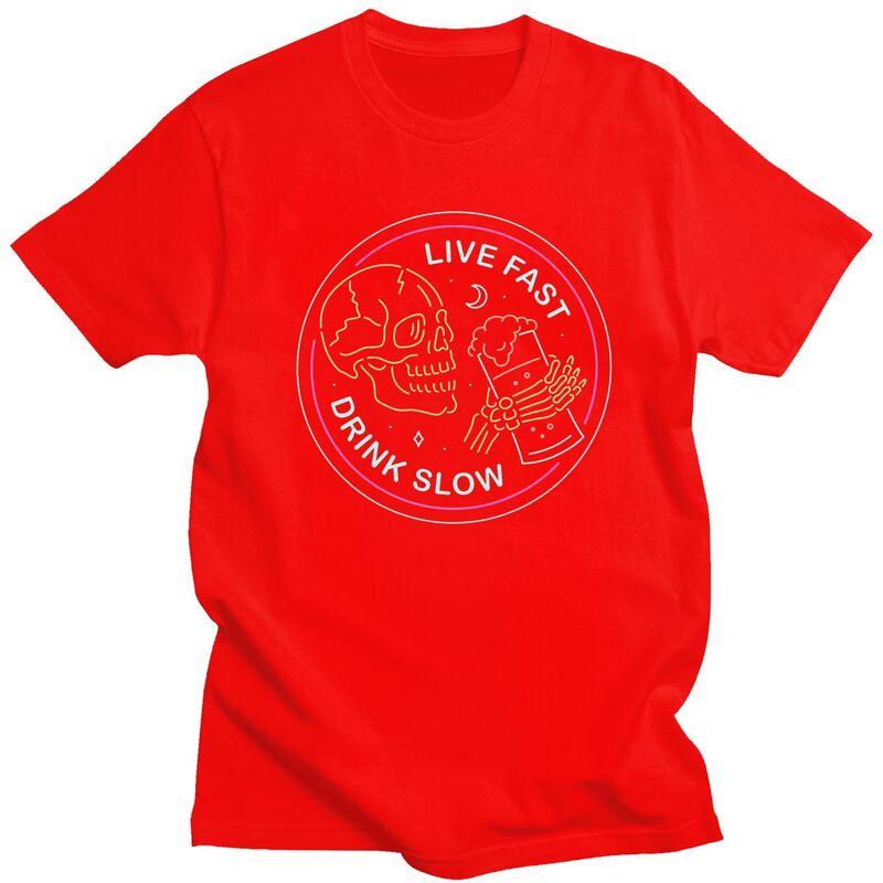 

Custom Classic Live Fast Drink Slow Funny Skull T Shirts Men Tshirts Casual Tee Oversized Tshirts Merch S