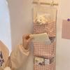 Plaid Canvas Wall Hanging Storage Bag 3 Pockets Multifunctional Wall Organizer Bedroom Dorm Books Jewelry Sundries Closet Door