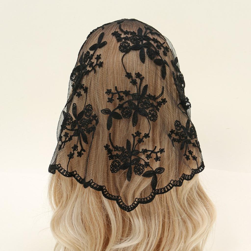 Headwear Flower Lace Triangle Scarf Summer Black and White Solid Color Headcloth Wedding Lace Cover Female