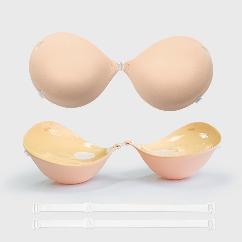 Hand-Brushed Adhesive Breast Pasties for Enhanced Look with Transparent Straps, Gathering Effect, and Invisible Bra Cups for Small/Flat Chests